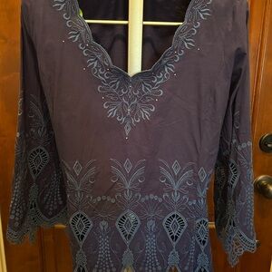 Reba Deep Blue Embroidered Blouse Size Large sku#94